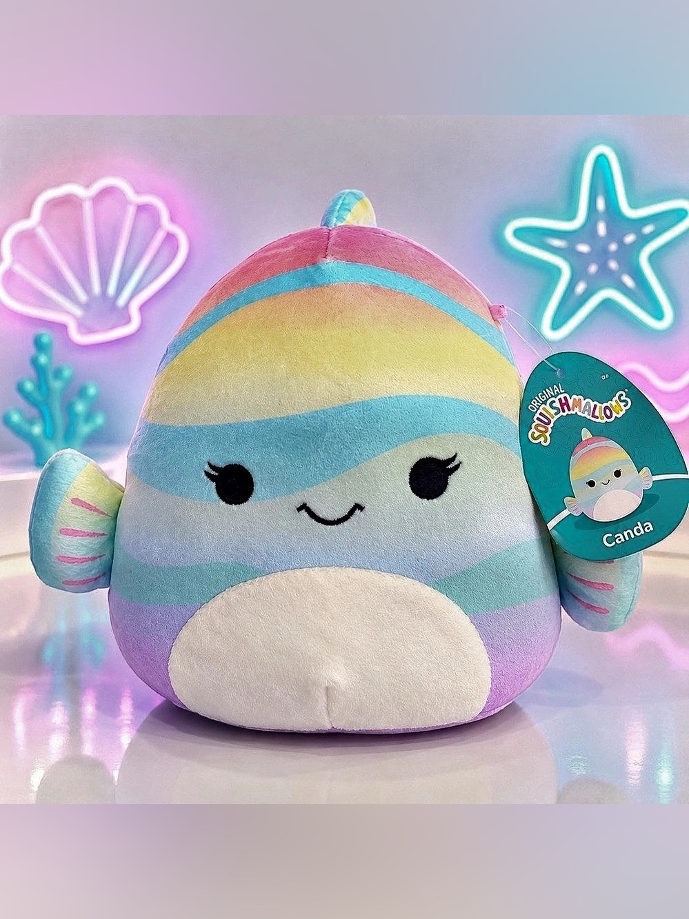 Squishmallows Canda the Rainbow Fish Plush Blue & Pink